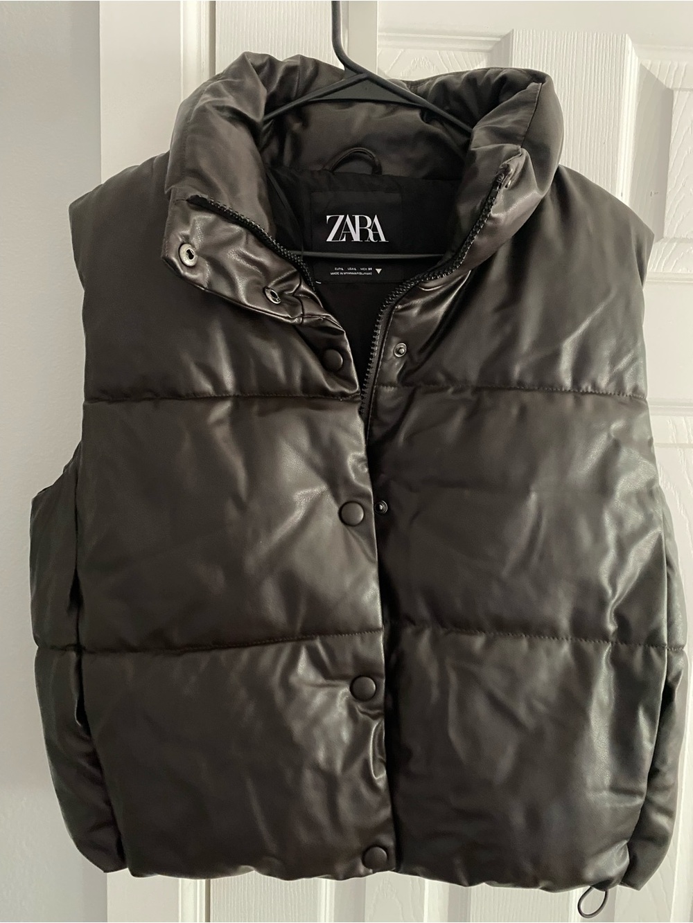 ZARA Black Quilted Puffer Vest with High Collar